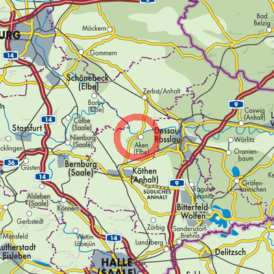 Landkarte Aken (Elbe)