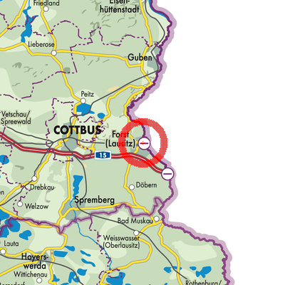 Landkarte Forst (Lausitz) - Baršć
