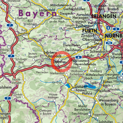 Landkarte Sachsen bei Ansbach