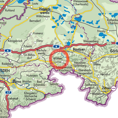 Landkarte Arnsdorf - Warnoćicy