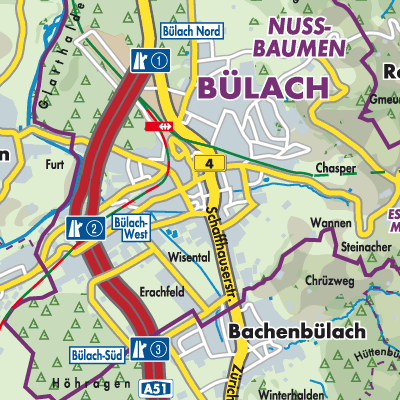 Bülach - Stadtpläne und Landkarten