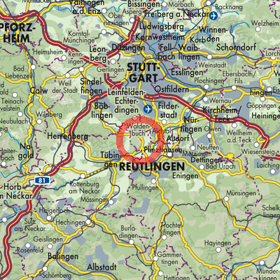 Landkarte Gemeindeverwaltungsverband Pliezhausen