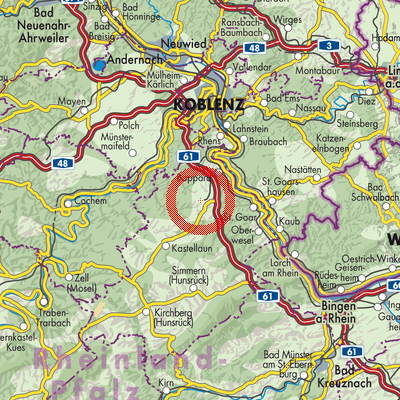 Landkarte Hunsrück-Mittelrhein