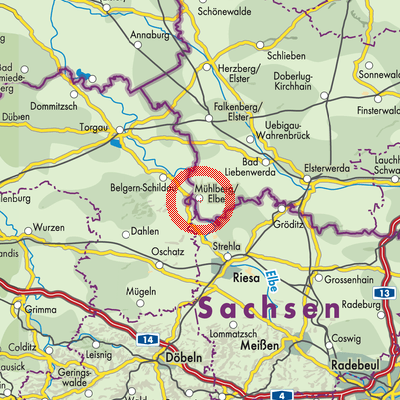 Landkarte Mühlberg/Elbe
