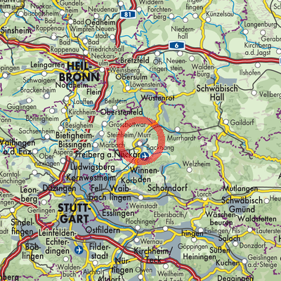 Landkarte Vereinbarte Verwaltungsgemeinschaft der Stadt Backnang