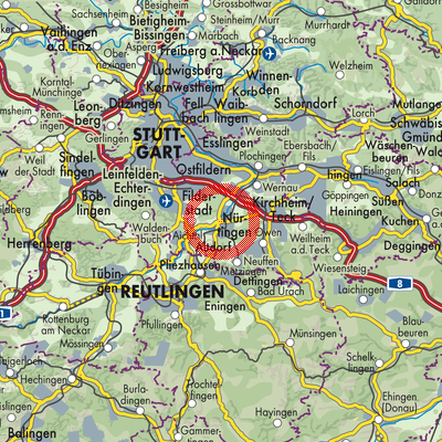 Landkarte Vereinbarte Verwaltungsgemeinschaft der Stadt Nürtingen