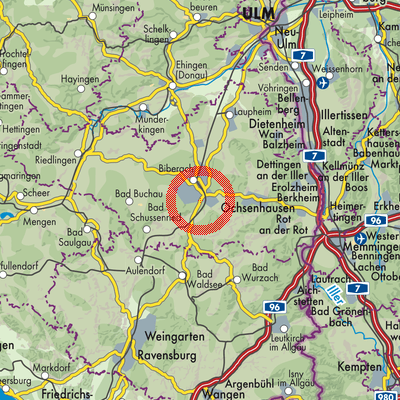Landkarte Verwaltungsgemeinschaft Biberach an der Riß