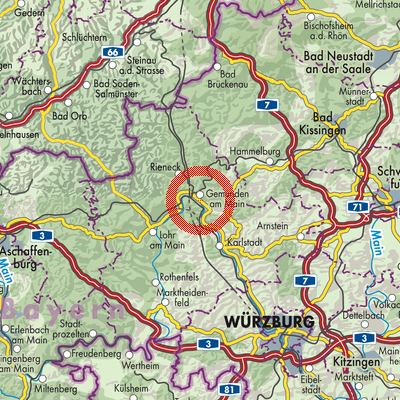 Landkarte Verwaltungsgemeinschaft Gemünden a. Main