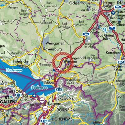 Landkarte Verwaltungsgemeinschaft Wangen im Allgäu