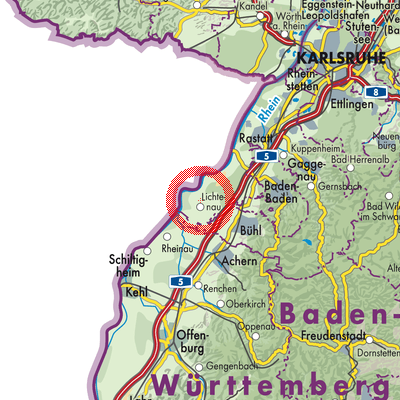 Landkarte Verwaltungsverband Rheinmünster-Lichtenau
