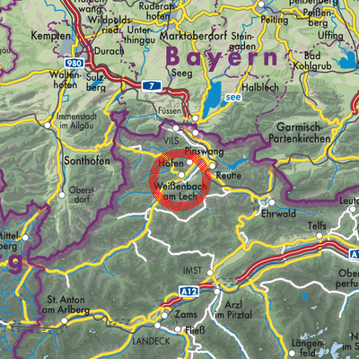 Landkarte Weißenbach am Lech